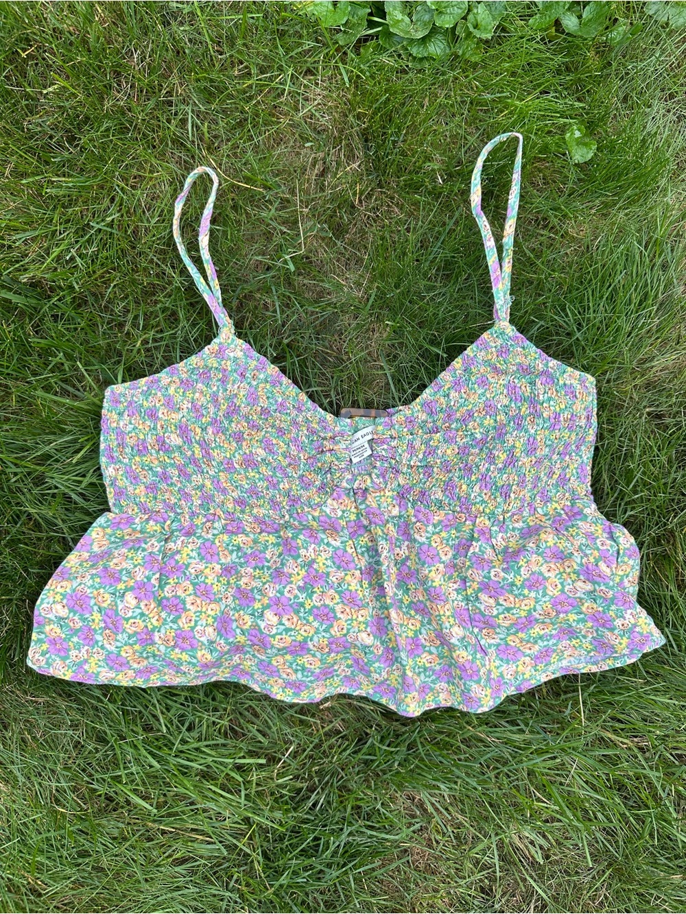 American Eagle Outfitters Pastel Multi Floral Smocked Peplum Cami
